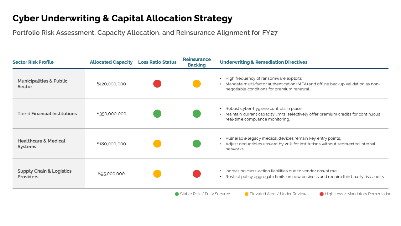 Generated cyber underwriting and capital allocation strategy slide