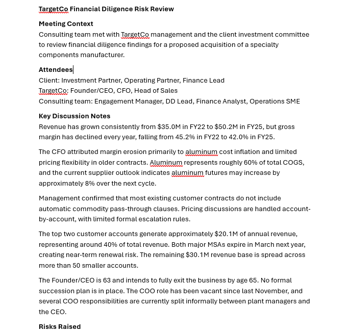 Raw financial diagnosis risk review notes before conversion